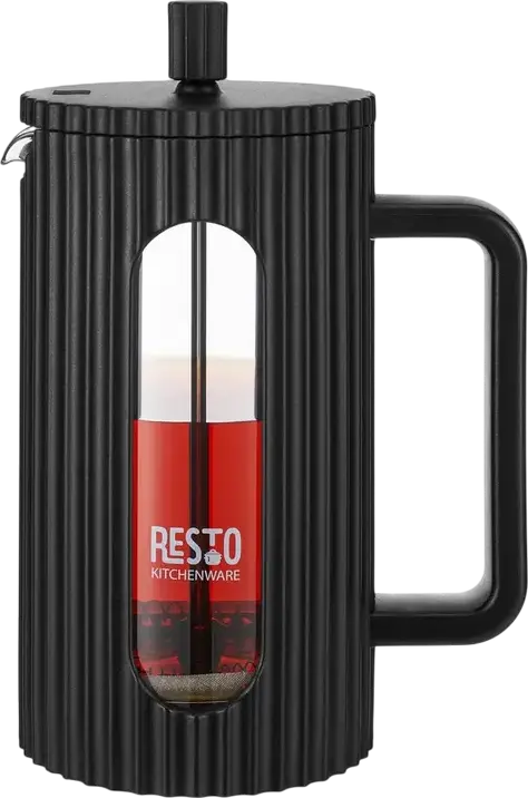 Presa pentru cafea RESTO 90531 Keid 1L, Sticla Borosilicata Rezistenta la Caldura cu Carcasa de Plastic Ribat, Filtru Inox, Negru