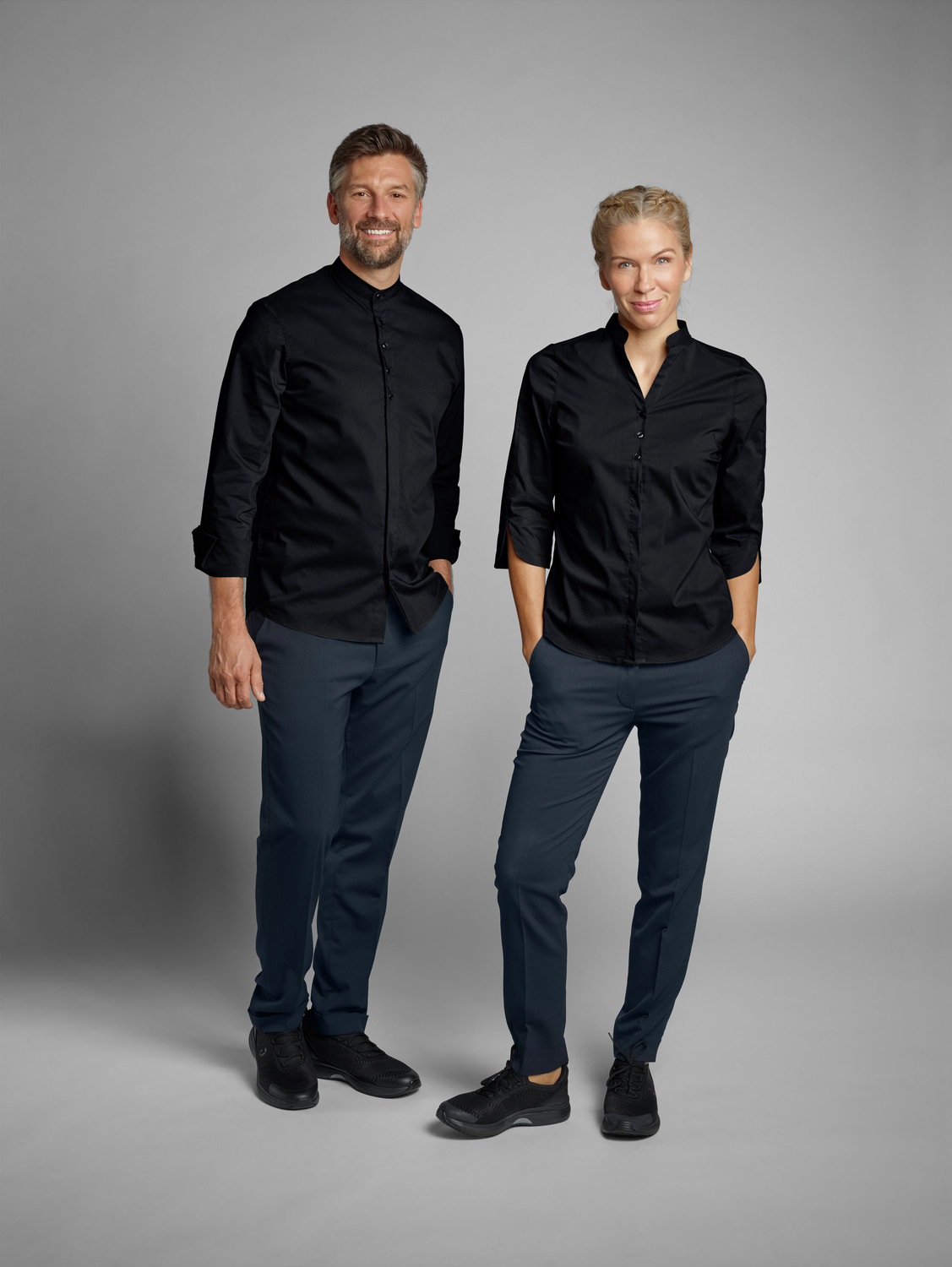 Bluza pentru femei Jobeline Lani, Croială Regular, Mânecă 3/4, Amestec Bumbac-Poliester, Ușor de Călat, Guler Stand-up Scurt, Certificare OEKO-TEX, Mărime 34, Culoare: Negru