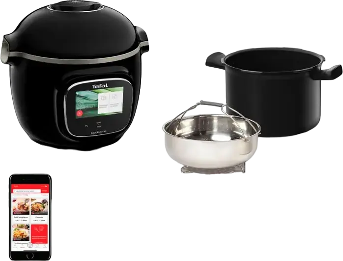 Tefal Cook4me Touch CY912830 Multifunctional Multicooker, 6L Ceramic Bowl, 1600W, Wi-Fi Smartphone Control, 13 Auto Programs, Pressure Cooker, Black