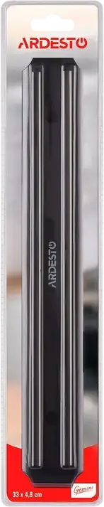 Магнитный держатель для ножей Ardesto AR2133MH Gemini, настенный органайзер для кухонных принадлежностей, черный пластик, 33 x 4.8 см