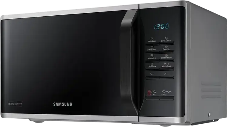 Samsung MS23K3513AS Solo Microwave Oven, 23L Capacity, 800W Power, Ceramic Enamel Interior, Quick Defrost and Auto Cook, Silver/Black, Countertop