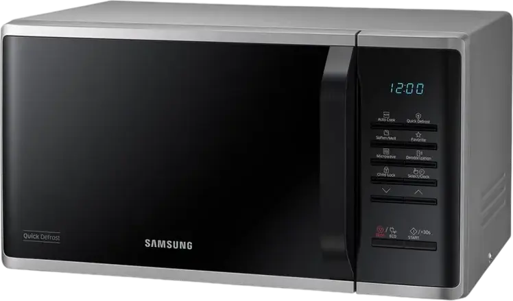 Samsung MS23K3513AS Solo Microwave Oven, 23L Capacity, 800W Power, Ceramic Enamel Interior, Quick Defrost and Auto Cook, Silver/Black, Countertop