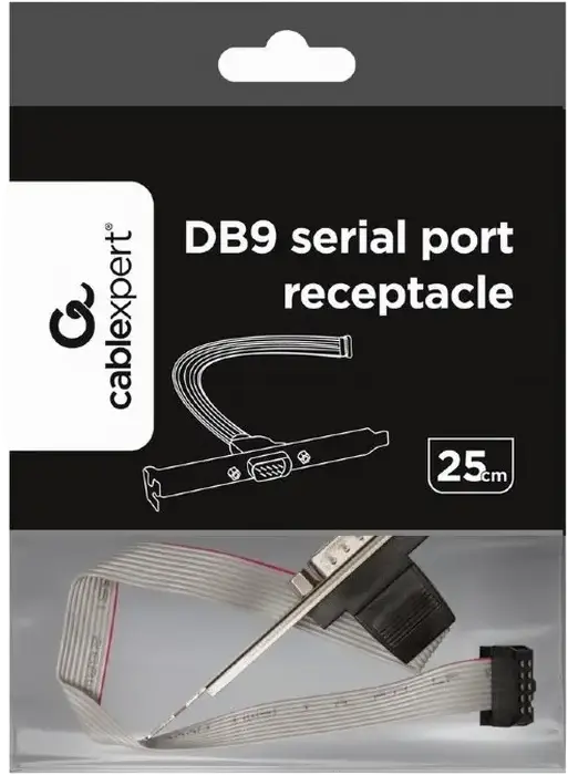Cablexpert CCDB9RECEPTACLE Receptacul Port Serial DB9 Femela cu Bracket Metalic si Cablu IDC 2x5 Pini pentru Placa de Baza, 25 cm