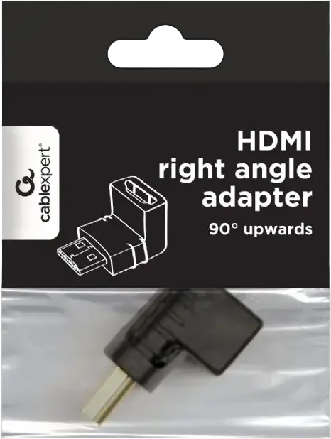 Cablexpert A-HDMI90-FML HDMI Right Angle Adapter 90 Degree Upwards Male to Female Gold-plated Connectors Black