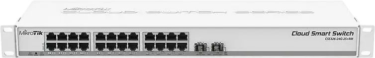 Switch Smart Cloud MikroTik CSS326-24G-2S+RM, 24 Porturi Gigabit Ethernet, 2 Sloturi 10Gb SFP+, SwOS, Rackmount 1U, Chip Marvell DX