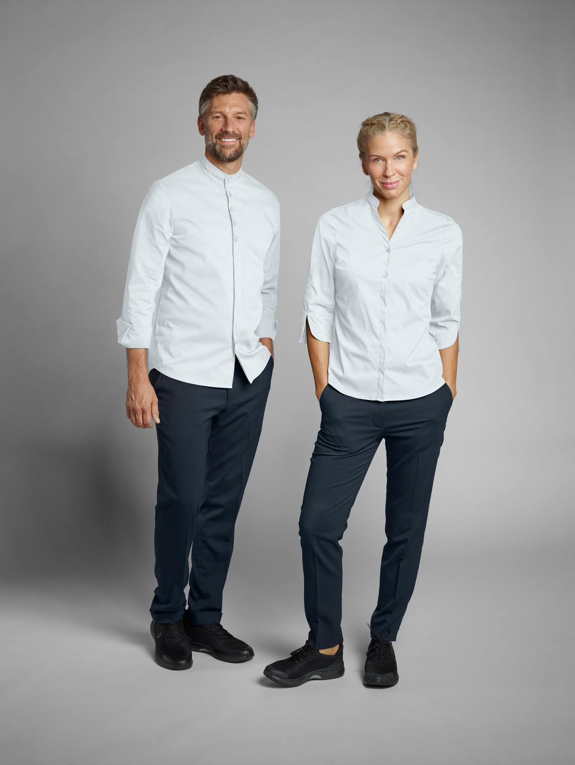 Jobeline Lani Women's Blouse, 3/4 Sleeve, Cotton-Polyester Blend, Regular Fit, Short Stand-up Collar, OEKO-TEX Certified, White