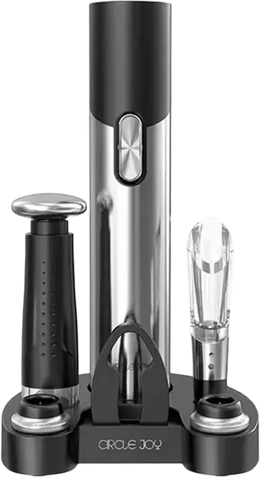 Circle Joy CJ-TZ09 Electric Wine Bottle Opener Set, Stainless Steel Automatic Corkscrew with Foil Cutter, Wine Stoppers and USB Type-C Charging Base