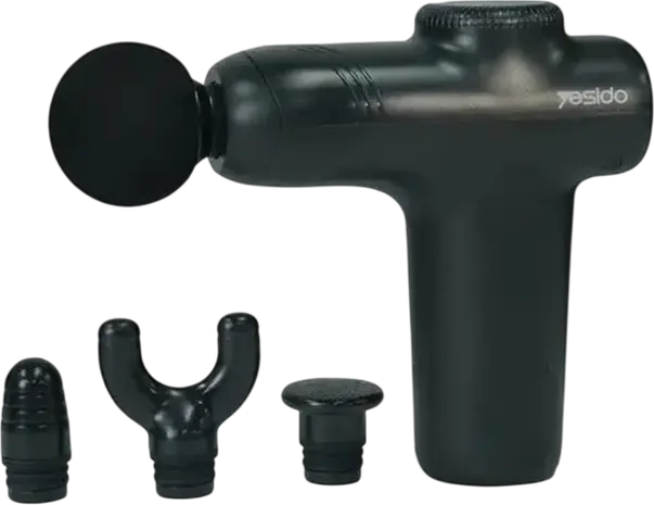 Yesido MG01 Massage Gun, 6 Speed Levels 2200-3000 RPM, 1300mAh Battery, USB Type-C Charging, 4 Interchangeable Heads, Low Noise ABS Alloy Body