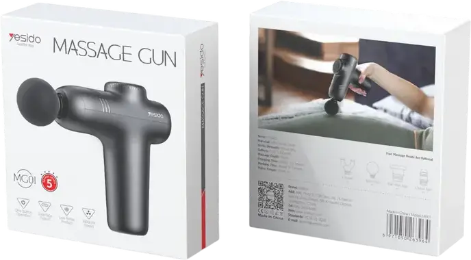 Yesido MG01 Massage Gun, 6 Speed Levels 2200-3000 RPM, 1300mAh Battery, USB Type-C Charging, 4 Interchangeable Heads, Low Noise ABS Alloy Body