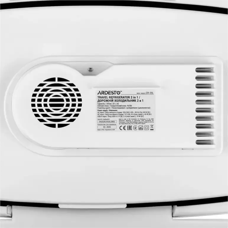 Ardesto CR-25L Thermoelectric Travel Cooler and Warmer, 2-in-1 Portable Refrigerator, 25L Capacity, AC/DC and USB Power, Plastic, Green and White