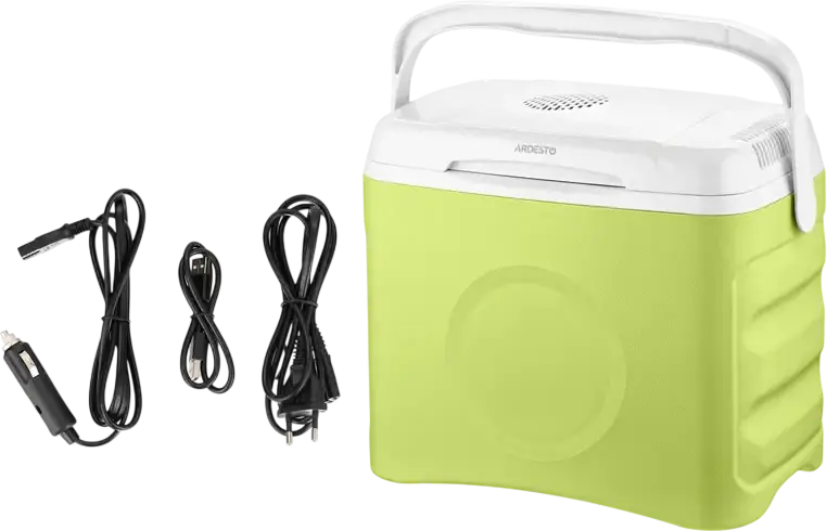 Ardesto CR-25L Thermoelectric Travel Cooler and Warmer, 2-in-1 Portable Refrigerator, 25L Capacity, AC/DC and USB Power, Plastic, Green and White