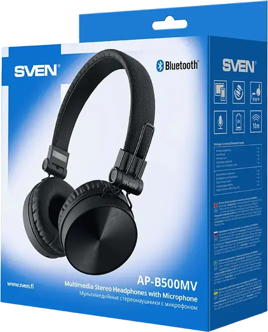 Casca Stereo Multimedia SVEN AP-B500MV Circumaurale Inchise cu Microfon Integrat, Bluetooth 4.2, Jack 3.5mm, Baterie 12h, Negru