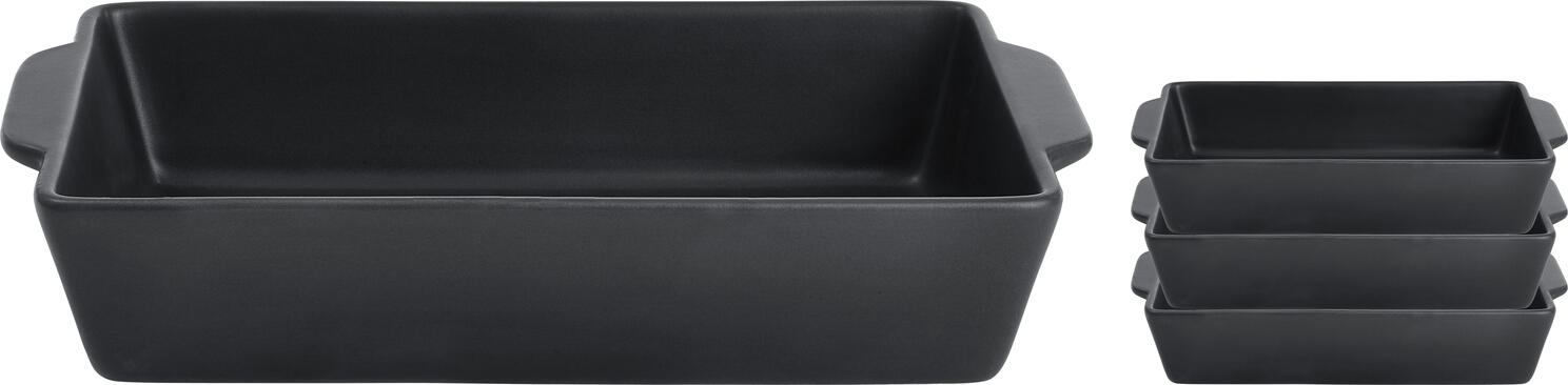 VEGA LUSINI Solutions GmbH Clay baking dish Ferry Ton-Auflaufform Ferry Clay baking dish Ferry; 700 ml, 23.5x13x4.5 cm (LxWxH); black; rectangular; 4 piece / pack Ton-Auflaufform Ferry; 700 ml, 23.5x13x4.5 cm (LxBxH); schwarz; rechteckig; 4 Stück / Pack Colored stoneware bowls in angular shape with handle. Matt glazed. Various sizes. Dimensions are measured including handles. Dishwasher safe and microwaveable. Farbige Steingutschalen in eckiger Form mit Griff. Matt glasiert. Verschiedene Größen. Die Abmessungen sind inkl. Griffe gemessen. Spülmaschinenfest und mikrowellengeeignet.