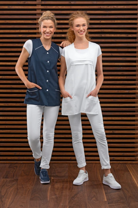 PULSIVA Erika Women's Tunic, V-Neck Sleeveless Medical Scrub, 65% Polyester 35% Cotton, White, Size 38, OEKO-TEX Standard 100, 23.HDE.44540