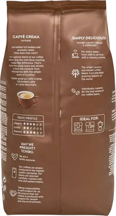 Кофе в зернах Tchibo Caffè Crema Intense 1000г, насыщенный и ароматный, интенсивность 5/6, идеально для автоматических кофемашин