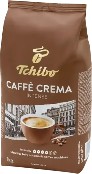 Кофе в зернах Tchibo Caffè Crema Intense 1000г, насыщенный и ароматный, интенсивность 5/6, идеально для автоматических кофемашин