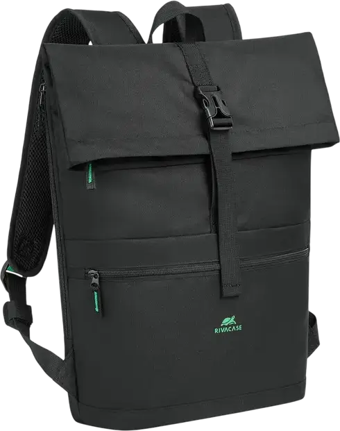 Rivacase 5567 Gremio-ECO Urban Rolltop Backpack, 15L, RPET Recycled Polyester, 15.6 inch Laptop Compartment, Black
