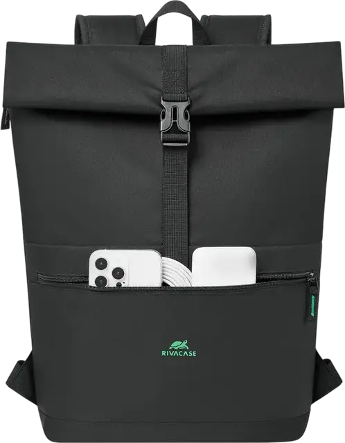 Rivacase 5567 Gremio-ECO Urban Rolltop Backpack, 15L, RPET Recycled Polyester, 15.6 inch Laptop Compartment, Black