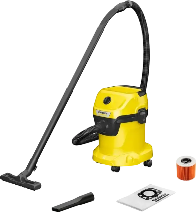 Пылесос для сухой и влажной уборки Karcher WD 3 1.628-122.0, 1000 Вт, контейнер 15 л, функции всасывания и обдува, с картриджным и мешковым фильтрами