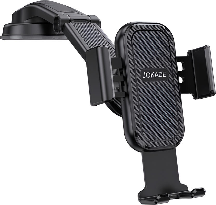 Jokade JE018-B Press-type Car Phone Holder, Universal Suction Cup Mount for Dashboard and Windshield, One-Handed Operation, Carbon Fiber Finish, Black