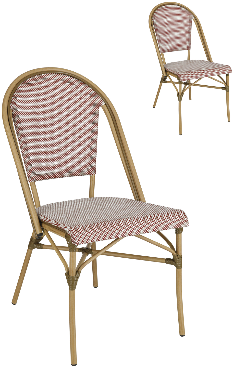 Scaun Bistro Exterior Stivuibil PULSIVA Alira, Cadru Aluminiu Vopsit Electrostatic, Scaun din Plastic Impletit, Rezistent la UV si Intemperii, 140kg