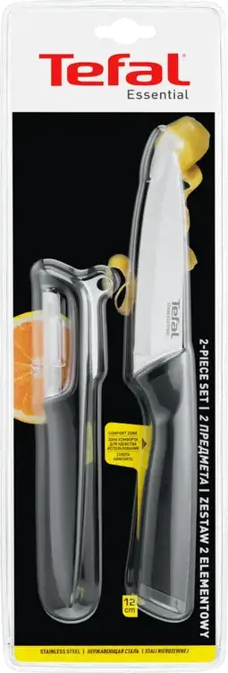 Tefal Essential K2219255 2-Piece Knife Set, Stainless Steel Utility Knife 12cm and Peeler, Soft Touch Plastic Handle, Acid Resistant