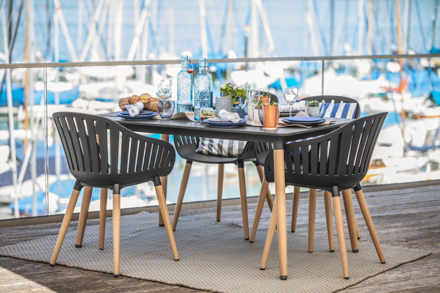 VEGA Gimani Rectangular Outdoor Table, 130 cm, Duraboard Weatherproof Top, Aluminum Wood-Look Legs, UV-Resistant Professional Quality Garden Table