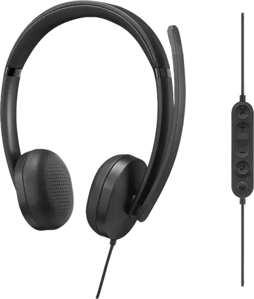 Casca Lenovo 5000 Wired VoIP 4XD1R88995, USB-C cu Adaptor USB-A, Reducere Zgomot AI, Certificare Microsoft Teams, Supra-aurala, Negru