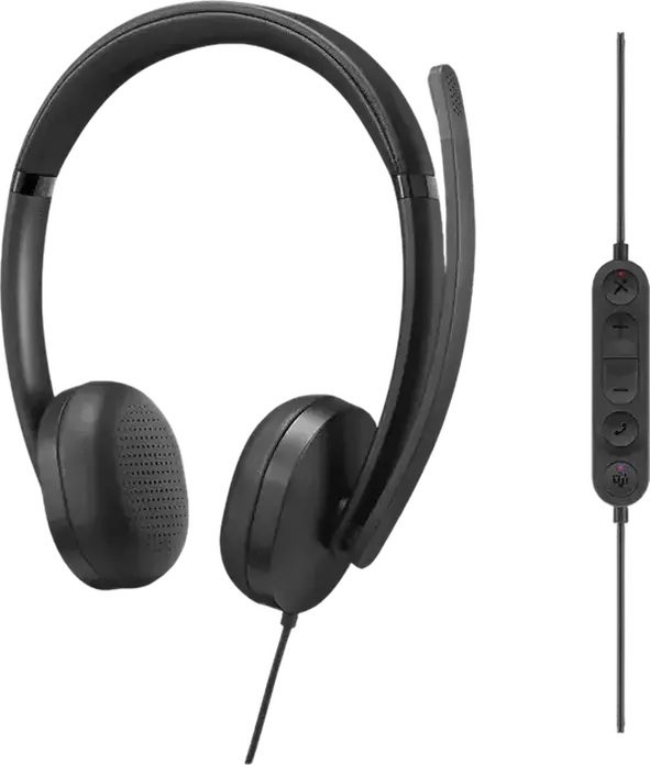 Casca Lenovo 5000 Wired VoIP 4XD1R88995, USB-C cu Adaptor USB-A, Reducere Zgomot AI, Certificare Microsoft Teams, Supra-aurala, Negru