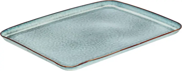 PULSIVA LUSINI Raja Rectangular Dinner Plate, 37.5 x 27.5 cm, Blue Reactive Glaze Colored Stoneware, Dishwasher and Microwave Safe, Without Flag
