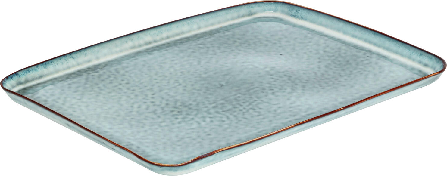 PULSIVA LUSINI Raja Rectangular Dinner Plate, 37.5 x 27.5 cm, Blue Reactive Glaze Colored Stoneware, Dishwasher and Microwave Safe, Without Flag