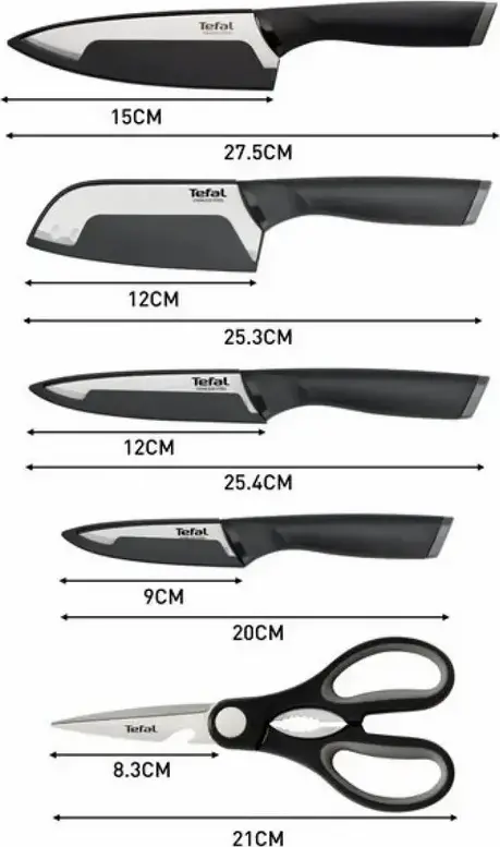 Tefal Comfort K2215S55 5-Piece Stainless Steel Knife Set with Ergonomic Soft Touch Handles, Black