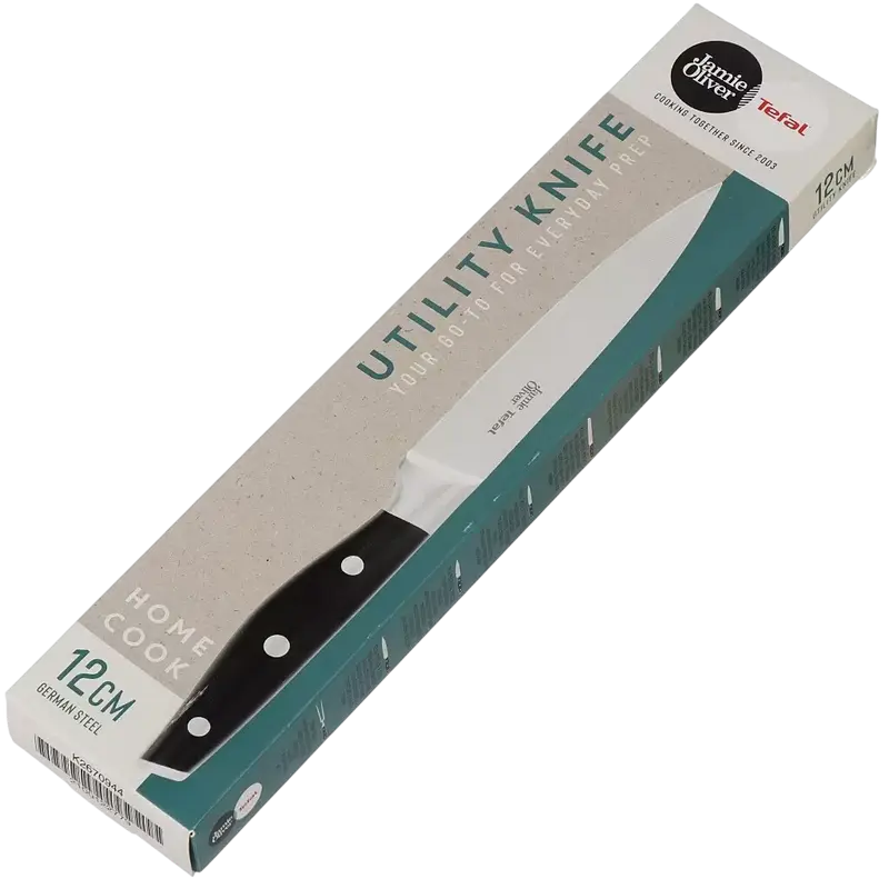Tefal Jamie Oliver K2670944 Utility Knife, 12 cm Stainless Steel Blade, Black Plastic Handle, German Steel, Universal Kitchen Knife
