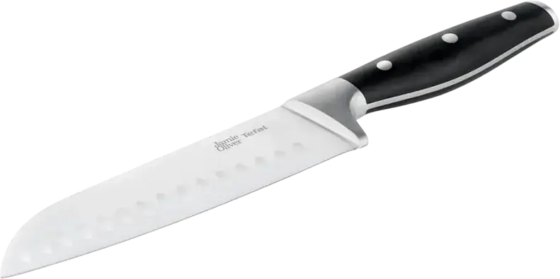 Tefal Jamie Oliver Home Cook K2671844 Santoku Knife, 18 cm German Stainless Steel Blade with Granton Edge, Black Plastic Handle