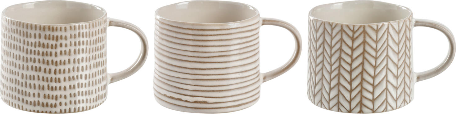 PULSIVA Northi Coffee Cup Set, 330ml Stoneware Mugs, Beige, Dishwasher and Microwave Safe, Unique Trendy Designs