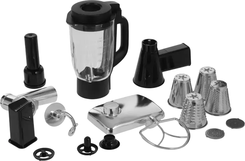 Robot de bucatarie Polaris PKM 1435 6-in-1, Mixer Planetar 1600W, Bol Inox 5L, Timer LCD, Angrenaje Otel ProGear, Carne si Blender, Negru