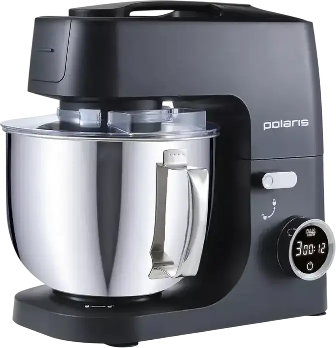 Robot de bucatarie Polaris PKM 1435 6-in-1, Mixer Planetar 1600W, Bol Inox 5L, Timer LCD, Angrenaje Otel ProGear, Carne si Blender, Negru