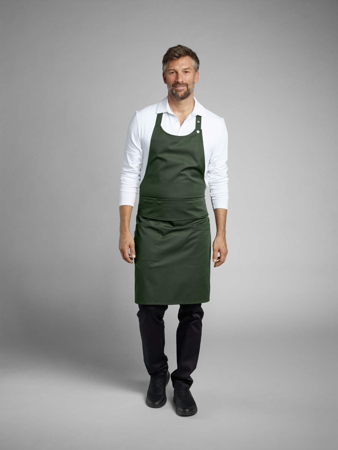 Jobeline Belt Bib Apron, Olive, 88x80 cm, 65% Polyester 35% Cotton, Adjustable Neck Strap, Flexible Belt System, Side Patch Pocket with Pen Holder
