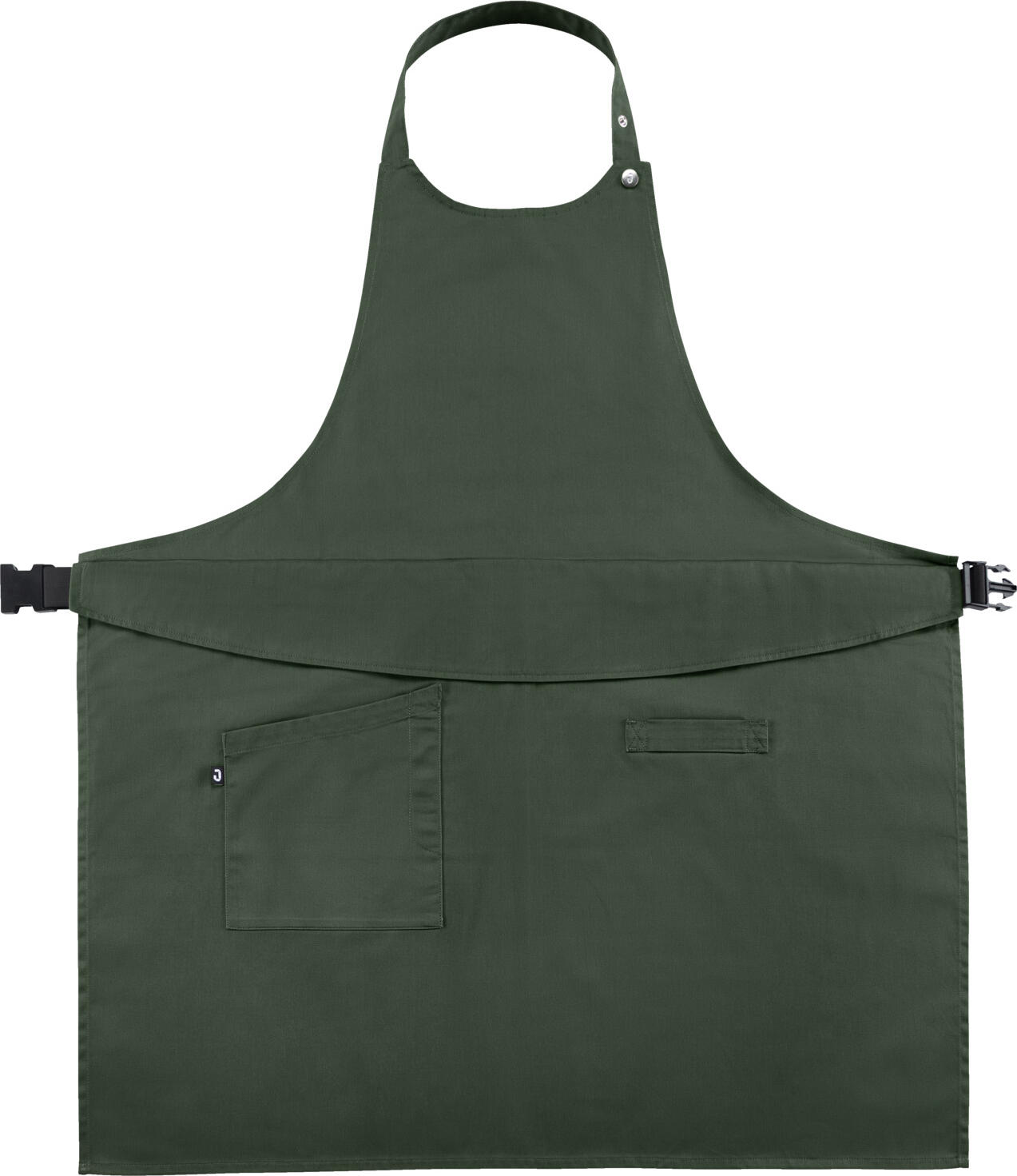 JOBELINE LUSINI Solutions GmbH Bib apron Belt 88x80 cm (LxW) Latzschürze Belt 88x80 cm (LxB) Bib apron Belt 88x80 cm (LxW); 88x80 cm (LxW); dark olive Latzschürze Belt 88x80 cm (LxB); 88x80 cm (LxB); dunkeloliv 65% polyester, 35% cotton. 200 g/m². 60°C wash. Elegant bib apron with a round neckline made from a smooth, easy-care blended fabric. With a simple, elegant and flexible belt system. Individually adjustable and comfortable for any fit thanks to elastic bands with snap buttons to fix the set width. The fabric cover perfectly conceals the adjustable elastic belt. With a practical clip fastener at the back of the waist to quickly close and open the apron. With patch pocket on the side including pen pocket and tea towel loop. The neck strap can be adjusted in length using snap buttons. Pocket dimensions: 19.5 x 22.5 cm (WxL). 65 % Polyester, 35 % Baumwolle. 200 g/m². 60°-Wäsche. Elegante Latzschürze mit rundem Ausschnitt aus einem glatten, pflegeleichten Mischgewebe. Mit einem einfachen, eleganten und flexiblen Gürtelsystem. Individuell einstellbar und bequem für jede Passform dank Gummibändern mit Druckknöpfen zum Fixieren der eingestellten Weite. Der Stoffumschlag verdeckt dabei optimal den verstellbaren Gummigürtel. Mit einem praktischen Clip-Verschluss im Rücken der Taille zum schnellen Schließen und Öffnen der Schürze. Seitlich mit aufgesetzter Tasche inklusive Stifttasche und Geschirrtuchschlaufe. Das Nackenband ist mittels Druckknöpfen längenverstellbar. Taschenmaße: 19,5 x 22,5 cm (BxL)