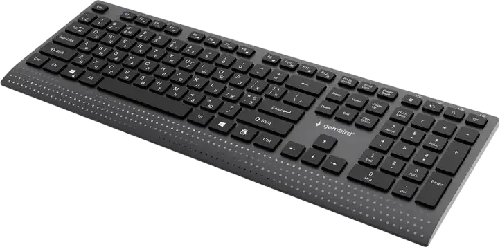 Gembird KB-MCH-06-CYRL Slimline Wired Multimedia Membrane Keyboard, English/Russian Layout, USB-A with USB-C Adapter, Full-size with Numeric Keypad, Black