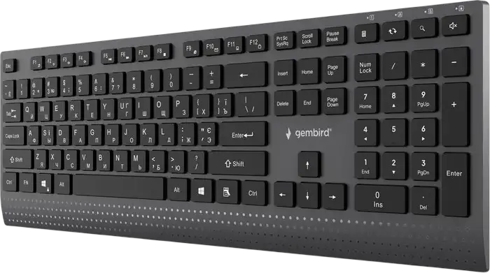 Gembird KB-MCH-06-CYRL Slimline Wired Multimedia Membrane Keyboard, English/Russian Layout, USB-A with USB-C Adapter, Full-size with Numeric Keypad, Black