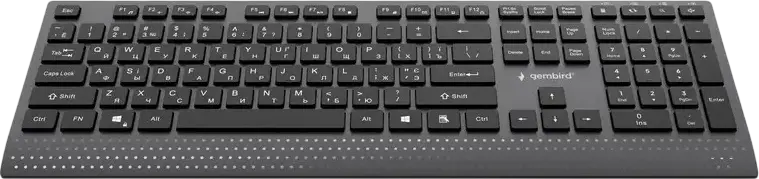 Gembird KB-MCH-06-CYRL Slimline Wired Multimedia Membrane Keyboard, English/Russian Layout, USB-A with USB-C Adapter, Full-size with Numeric Keypad, Black