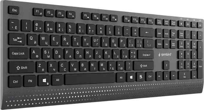 Gembird KB-MCH-06-CYRL Slimline Wired Multimedia Membrane Keyboard, English/Russian Layout, USB-A with USB-C Adapter, Full-size with Numeric Keypad, Black