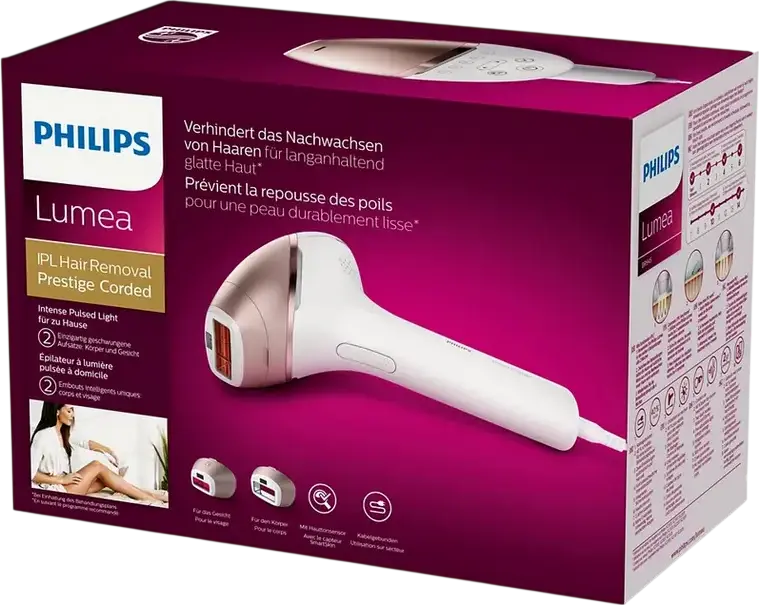 Philips Lumea Prestige BRI945/00 IPL Hair Removal Device with SenseIQ Technology, SmartSkin Sensor, and 2 Smart Attachments, White and Rose Gold
