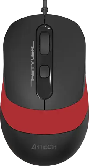 A4Tech FM10 F-Styler Wired Optical Mouse, Black and Red, Adjustable 800-1600 DPI, 4 Buttons, Ergonomic Symmetric Design, USB Interface, 150 cm Cable