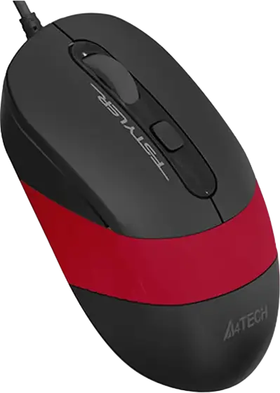 A4Tech FM10 F-Styler Wired Optical Mouse, Black and Red, Adjustable 800-1600 DPI, 4 Buttons, Ergonomic Symmetric Design, USB Interface, 150 cm Cable