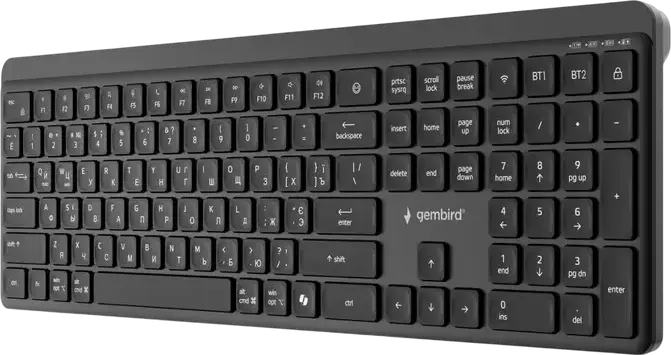 Gembird Slim Pro Business KB-WPS-03-CYRL Dual-Mode Wireless Keyboard, Bluetooth 5.0 & 2.4GHz, Low-Profile Chocolate Keys, Rechargeable USB-C, Black