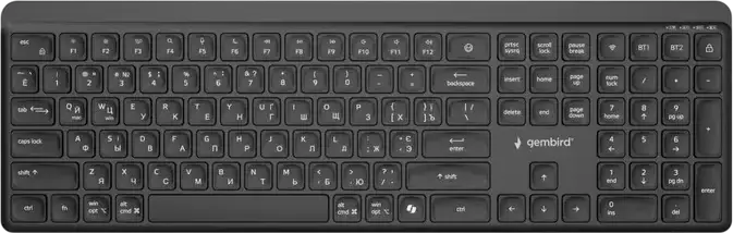 Gembird Slim Pro Business KB-WPS-03-CYRL Dual-Mode Wireless Keyboard, Bluetooth 5.0 & 2.4GHz, Low-Profile Chocolate Keys, Rechargeable USB-C, Black