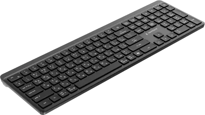 Gembird Slim Pro Business KB-WPS-03-CYRL Dual-Mode Wireless Keyboard, Bluetooth 5.0 & 2.4GHz, Low-Profile Chocolate Keys, Rechargeable USB-C, Black