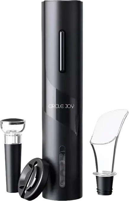 Набор для вина Circle Joy CJ-TZ07: электрический штопор из нержавеющей стали, вакуумная пробка, аэратор и резак для фольги, черный